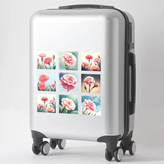 Sticker Aquarelle Carnation fleurs scrapbook (Sur valise)