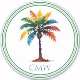 Sticker Aquarelle colorée Palm Tree Monogramme