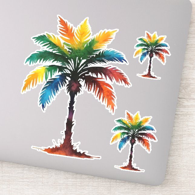 Sticker Aquarelle colorée Palmiers (Détail)