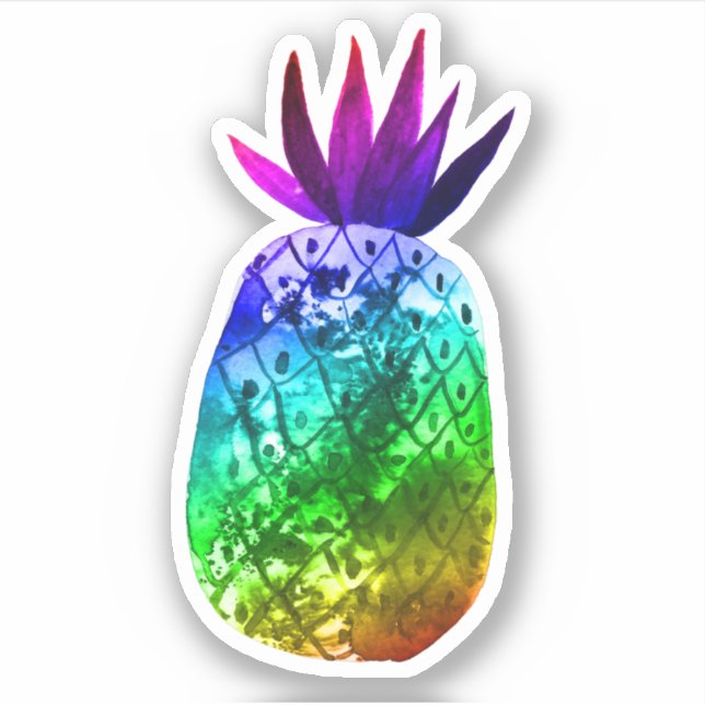 Sticker Aquarelle couleur arc-en-ciel ananas (Devant)