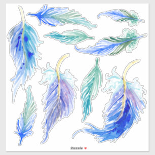 Sticker Aquarelle couleur plumes Aqua bleu violet vert