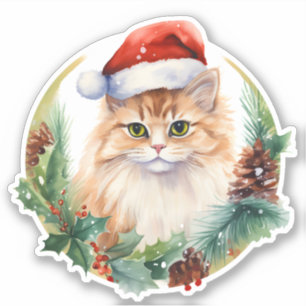 Sticker Aquarelle Cuisine Chat Fruits Holly Et Cône De Pin