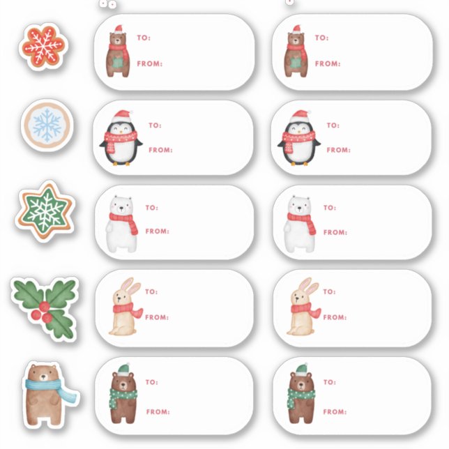 Sticker Aquarelle Cute Enfants 15pc À partir de Noël Cadea (Devant)