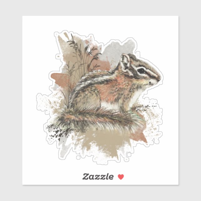 Sticker Aquarelle Cute Little Chipmunk Animal Wildlife (Feuille)