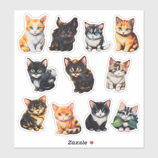 Sticker Aquarelle de chat de la papeterie (Feuille)