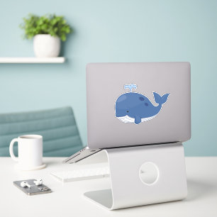 Sticker Aquarelle de grande baleine bleue