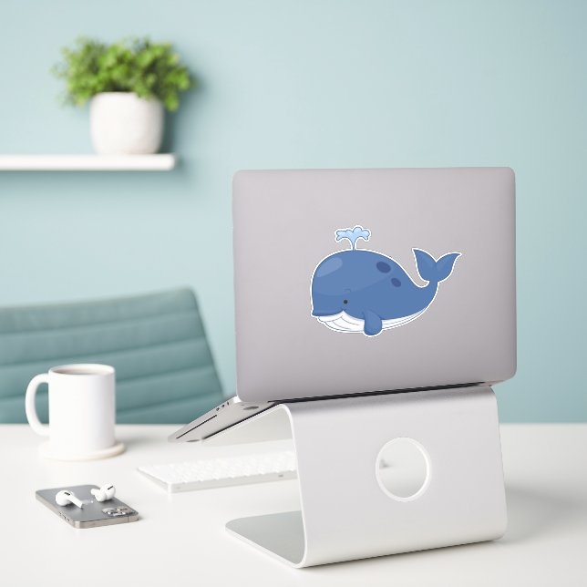 Sticker Aquarelle de grande baleine bleue (Ordinateur portable sur le bureau)