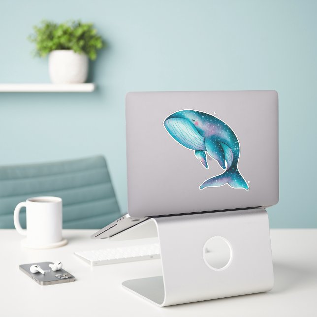 Sticker Aquarelle de grande baleine bleue (Ordinateur portable sur le bureau)