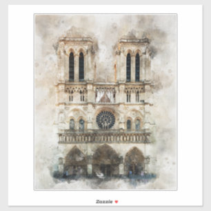 Sticker Aquarelle de la cathédrale historique Notre-Dame