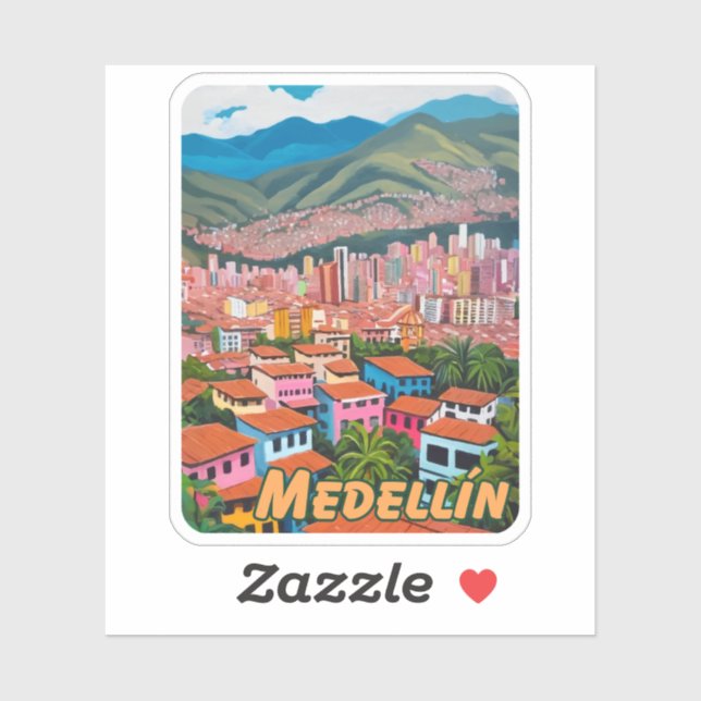 Sticker Aquarelle de Medellin Colombie (Feuille)