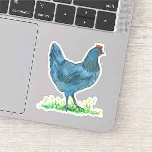 Sticker Aquarelle de poulet bleu Hen Contour de vinyle