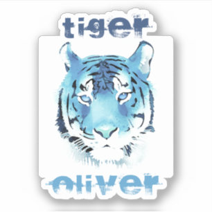 Sticker Aquarelle de tête de tigre bleu Nom