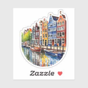 Sticker Aquarelle du canal d'Amsterdam