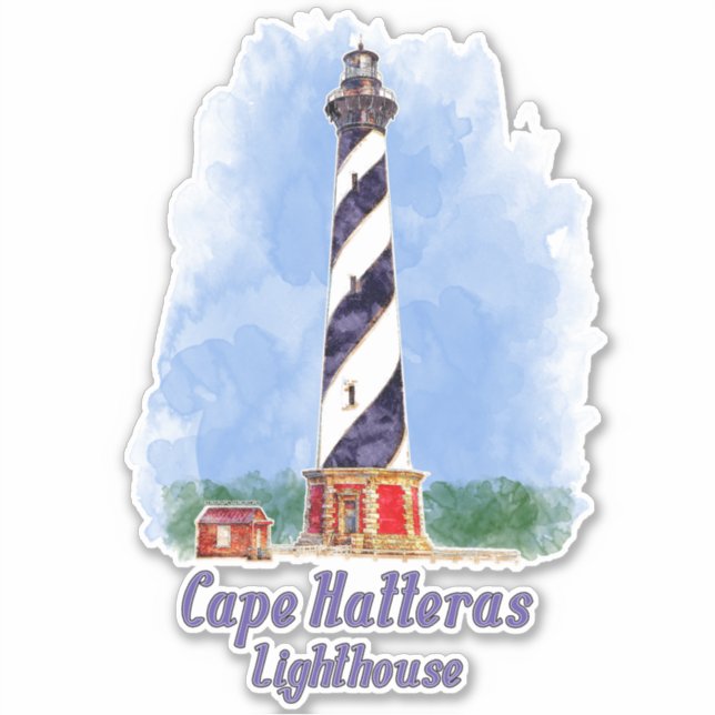 Sticker Aquarelle du phare de Cape Hatteras Caroline du No (Devant)