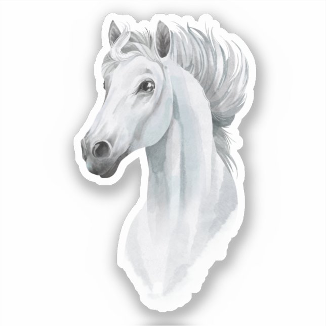 Sticker Aquarelle esthétique Cheval blanc Arabe (Recto)