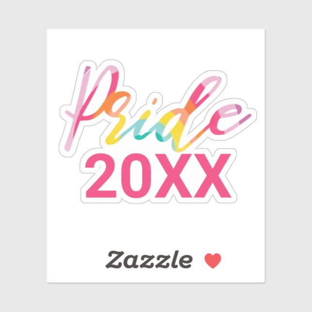 Sticker Aquarelle Fierté Arc-en-ciel Script avec année per (Feuille)