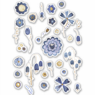 Sticker Aquarelle Fleurs Bleues