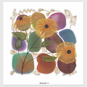 Sticker Aquarelle Fleurs et rochers Joli