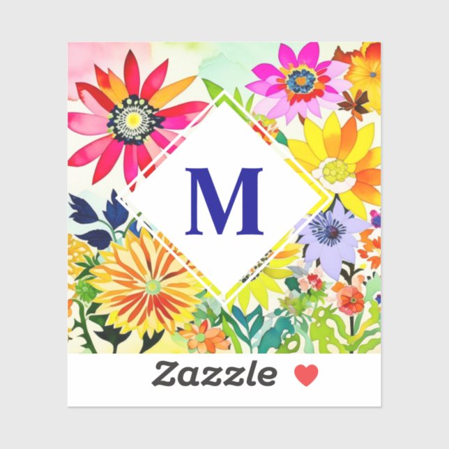 Sticker Aquarelle Fleurs Monogrammes (Feuille)