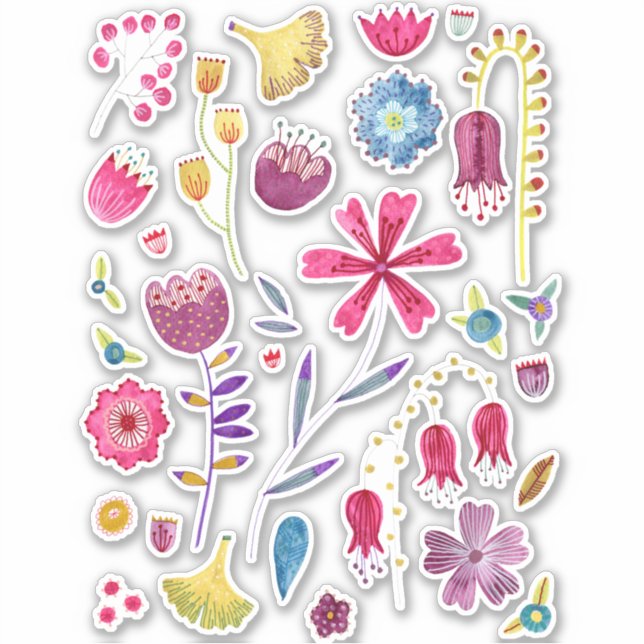 Sticker Aquarelle Floral coloré (Devant)