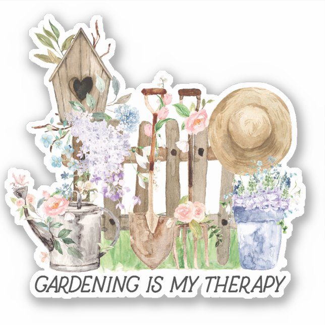 Sticker Aquarelle Floral Jardinage Outils et Citation amus (Devant)
