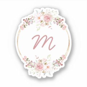Sticker Aquarelle Florale avec Monogramme