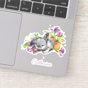 Sticker Aquarelle Florale Lapin de Pâques lapin Personnali