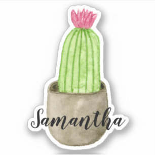 Sticker Aquarelle Flower Cactus Nom du planteur