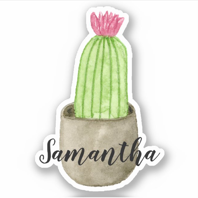 Sticker Aquarelle Flower Cactus Nom du planteur (Devant)