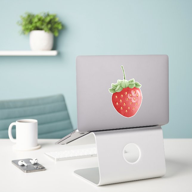 Sticker Aquarelle fraise (Ordinateur portable sur le bureau)