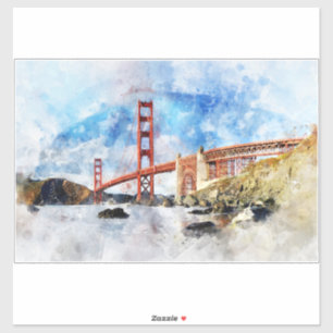 Sticker Aquarelle Golden Gate Bridge à San Francisco