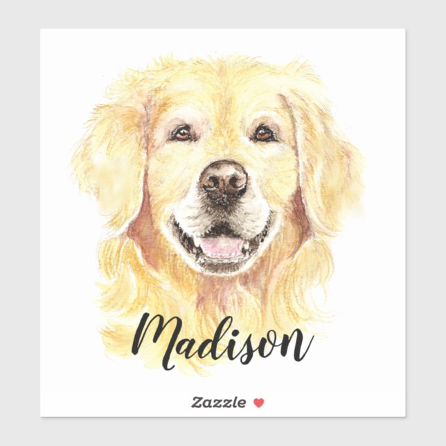 Sticker Aquarelle Golden Retriever Chien Animal Nom person (Feuille)