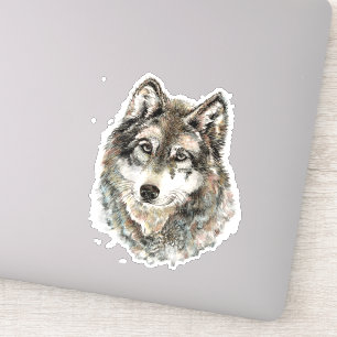Sticker Aquarelle Gris Loup Faune Animal Nature Art