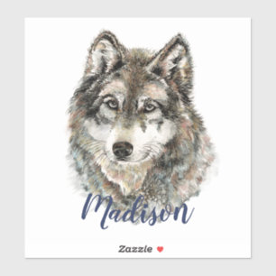 Sticker Aquarelle Gris Loup Faune Animal Nature Art