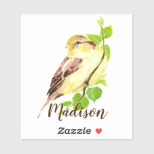 Sticker Aquarelle Jardin Oiseau Animal Nature Nom personna