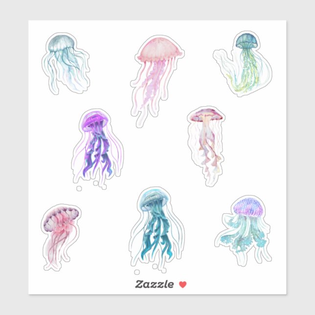 Sticker Aquarelle Jellée Marine Life (Feuille)