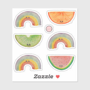 Sticker Aquarelle Kawaii Fruits et arcs-en-ciel colorés