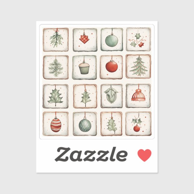 Sticker Aquarelle Lineart Motif de Noël (Feuille)