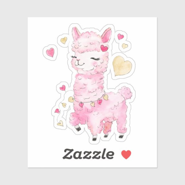 Sticker Aquarelle Llama rose (Feuille)