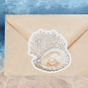 Sticker Aquarelle mignonne Huîtres Peacht Perles Fille