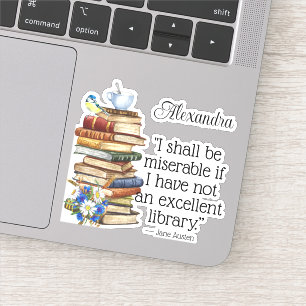 Sticker Aquarelle mignonne Jane Austen Livre Citation Oise