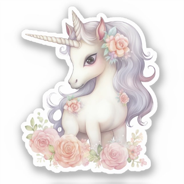 Sticker aquarelle mignonne licorne (Recto)