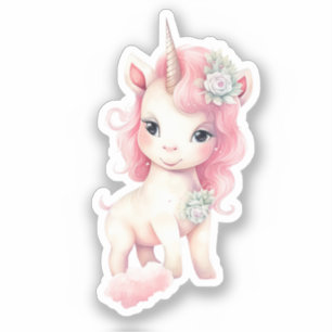 Sticker aquarelle mignonne licorne