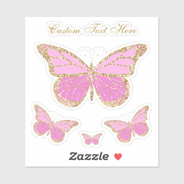 Sticker Aquarelle mignonne Papillon rose et or Personnalis (Feuille)