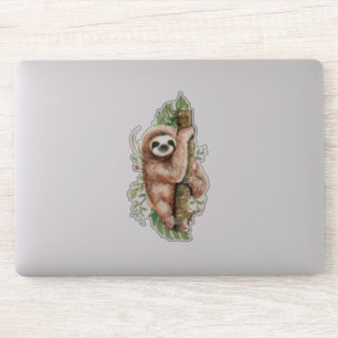 Sticker Aquarelle mignonne Sloth & Feuilles tropicaux