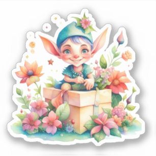 Sticker Aquarelle mignonne Whimsical Elf de Noël