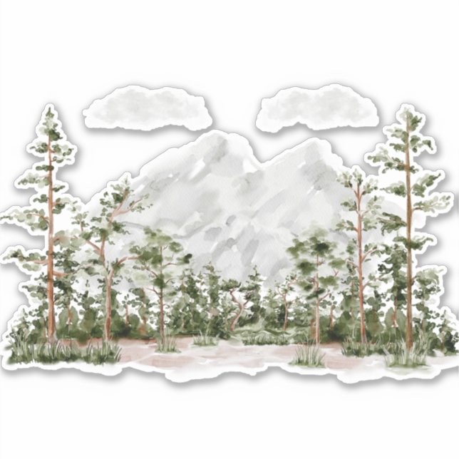 Sticker Aquarelle monogramme Montagne et forêt (Devant)