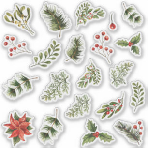 Sticker Aquarelle Noël Floral Berries rouges