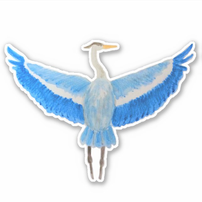 Sticker Aquarelle Oiseau Grand Héron Bleu (Devant)