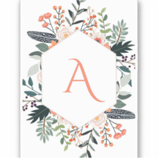 Sticker Aquarelle Orange Floral vert initial